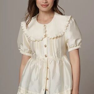 Maeve Cream Scalloped Button-Up Top